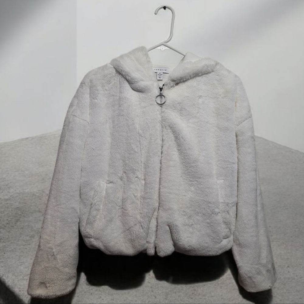 Top shop Faux  Fir White Jacket/hoodie